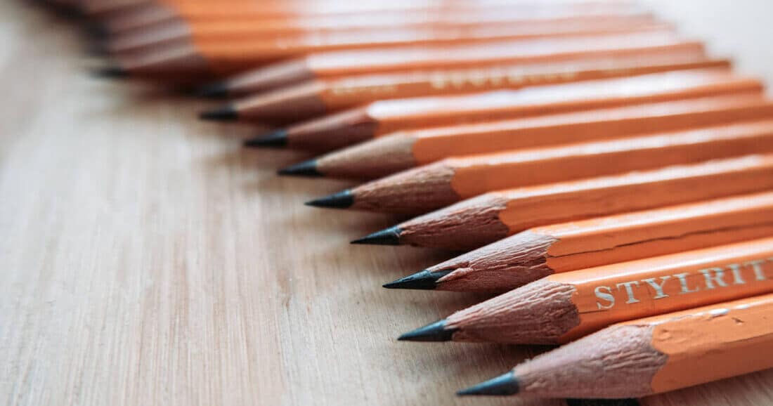 A row of sharpened pencils.
