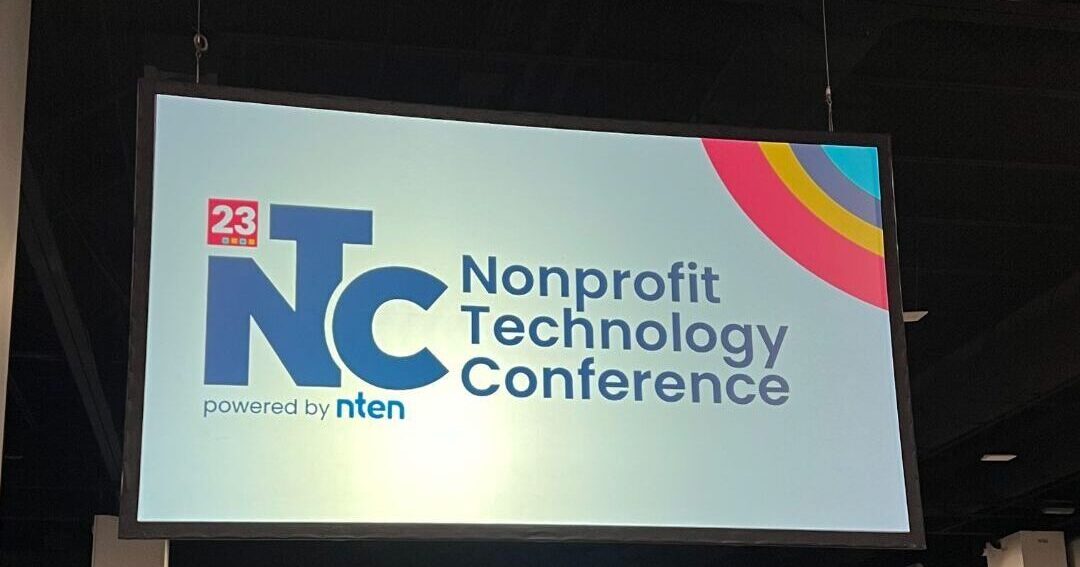 A screen that reads "Nonprofit Technology Conference."
